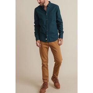 Marine Layer Tailored Fit Brushed Flannel Navy/Pine Gingham Long Sleeve Shirt M
